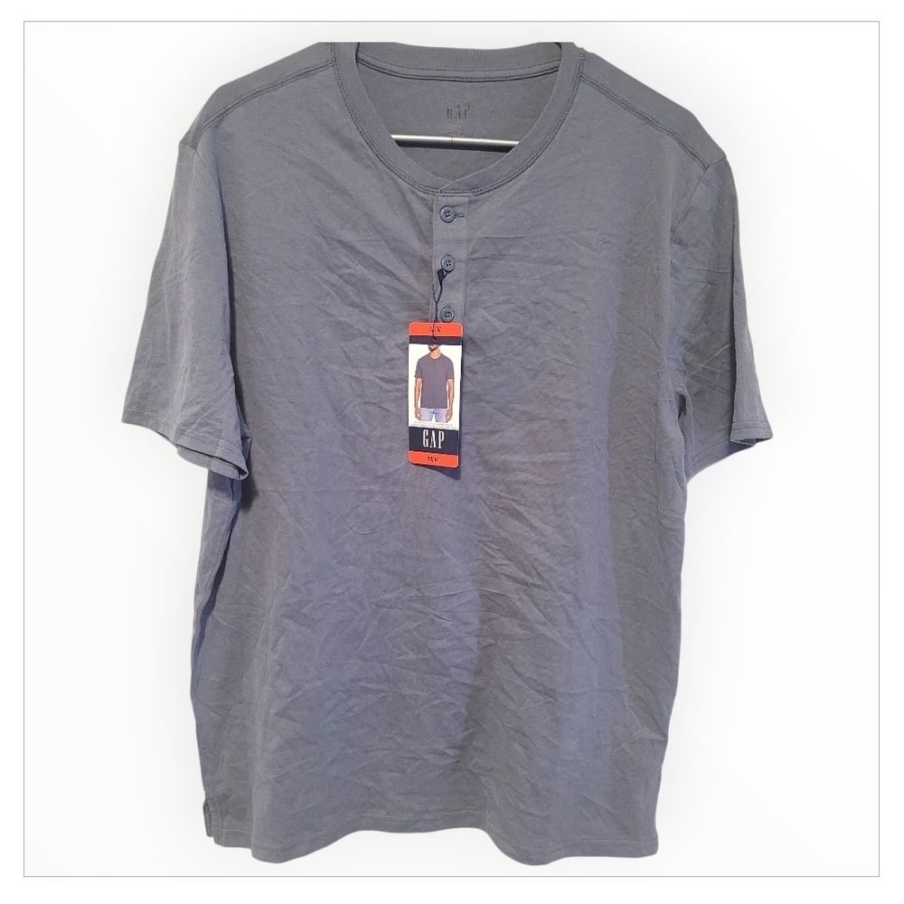 NWT GAP Mens Henley T Shirt Medium Blue Gray Short Sleeve Cotton
